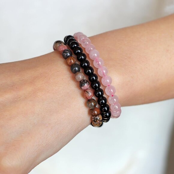 3 PCS 6mm PinkZebra Healing Natural Stone Beaded Stretch Bracelet for Gifts - Picture 4 of 6